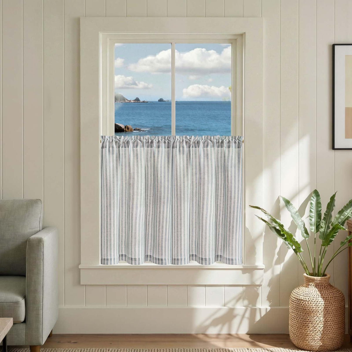 jinchan Striped Linen Kitchen Tier Curtains, 30 Inch, Sage Green, 2 Panels