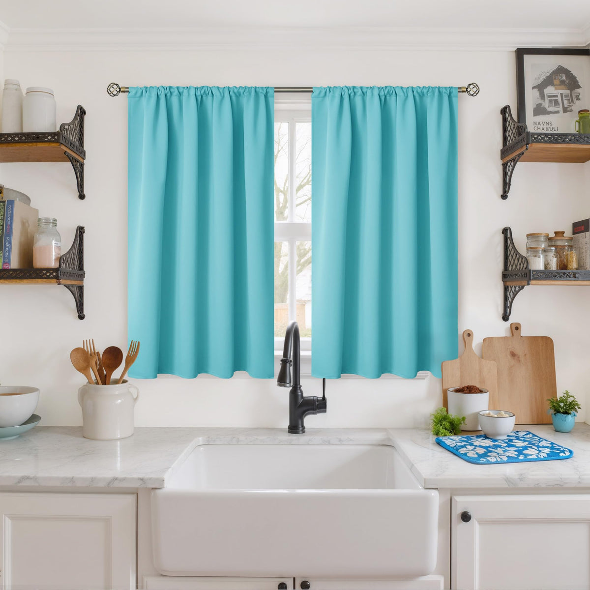 BGment Black Blackout Curtains 40 Inches Long for Kitchen Window 2 Panels