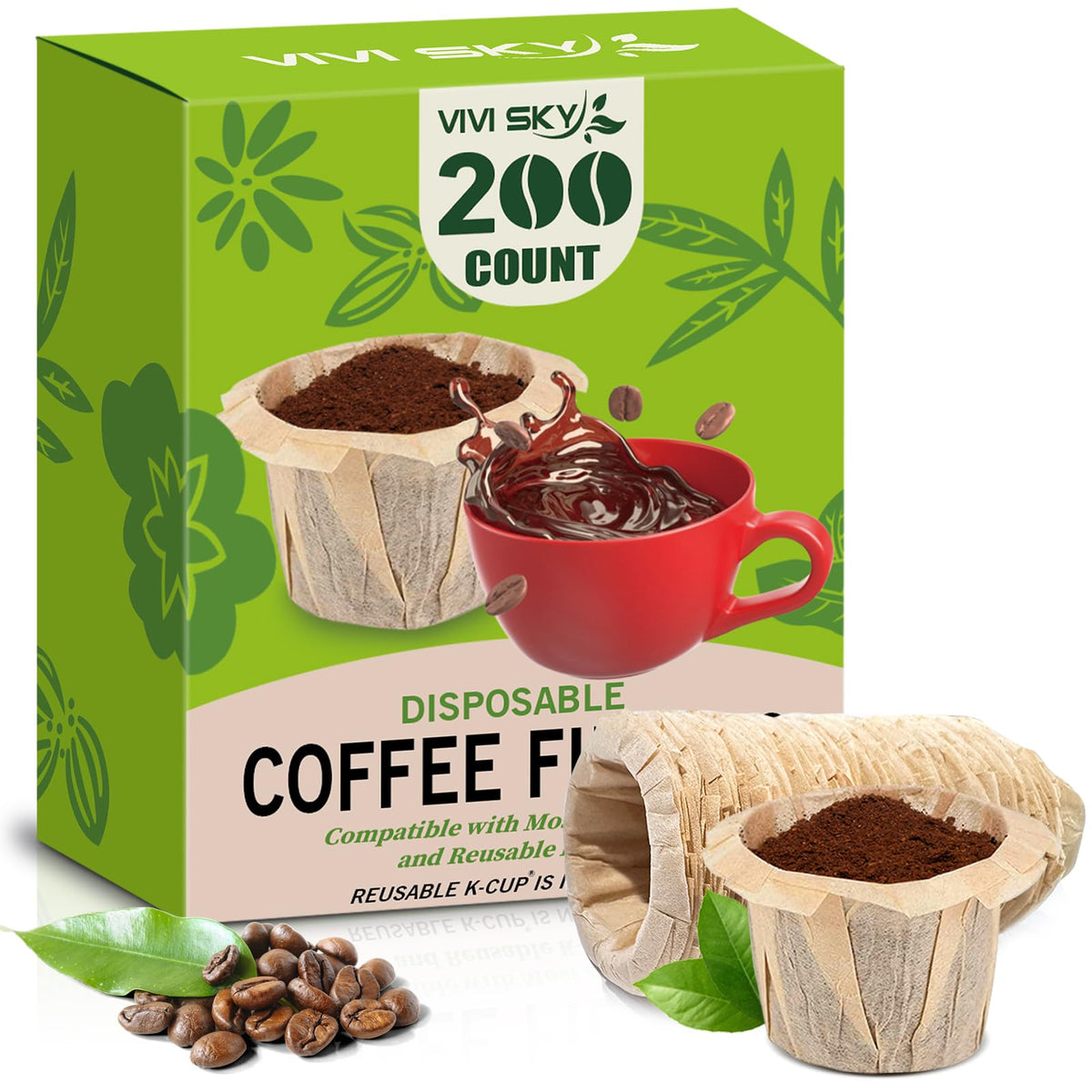 VIVI SKY Disposable K Cup Coffee Filters 400 Natural Paper Liners No Lids