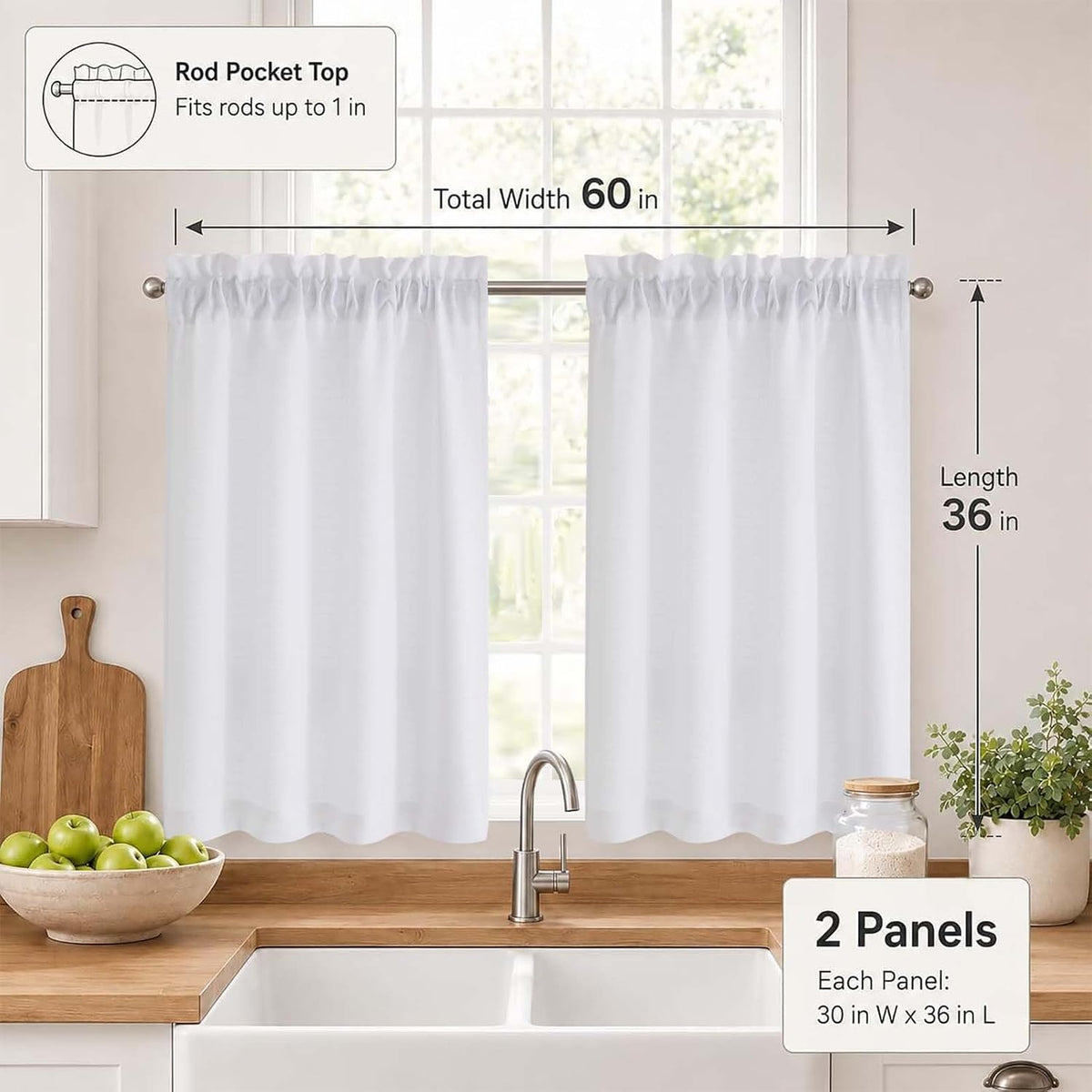 Chyhomenyc 2 Panels White Kitchen Curtains 36 Inch Length Tier Curtain