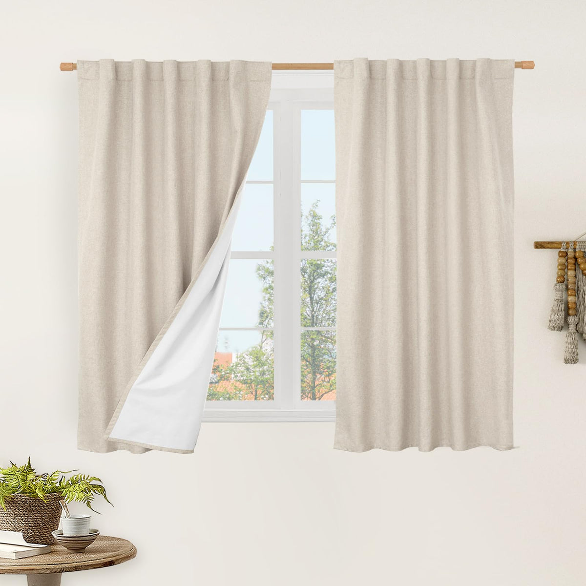 LAMIT Full Blackout Linen Kitchen Window Curtains 36 Inches Long, Ivory