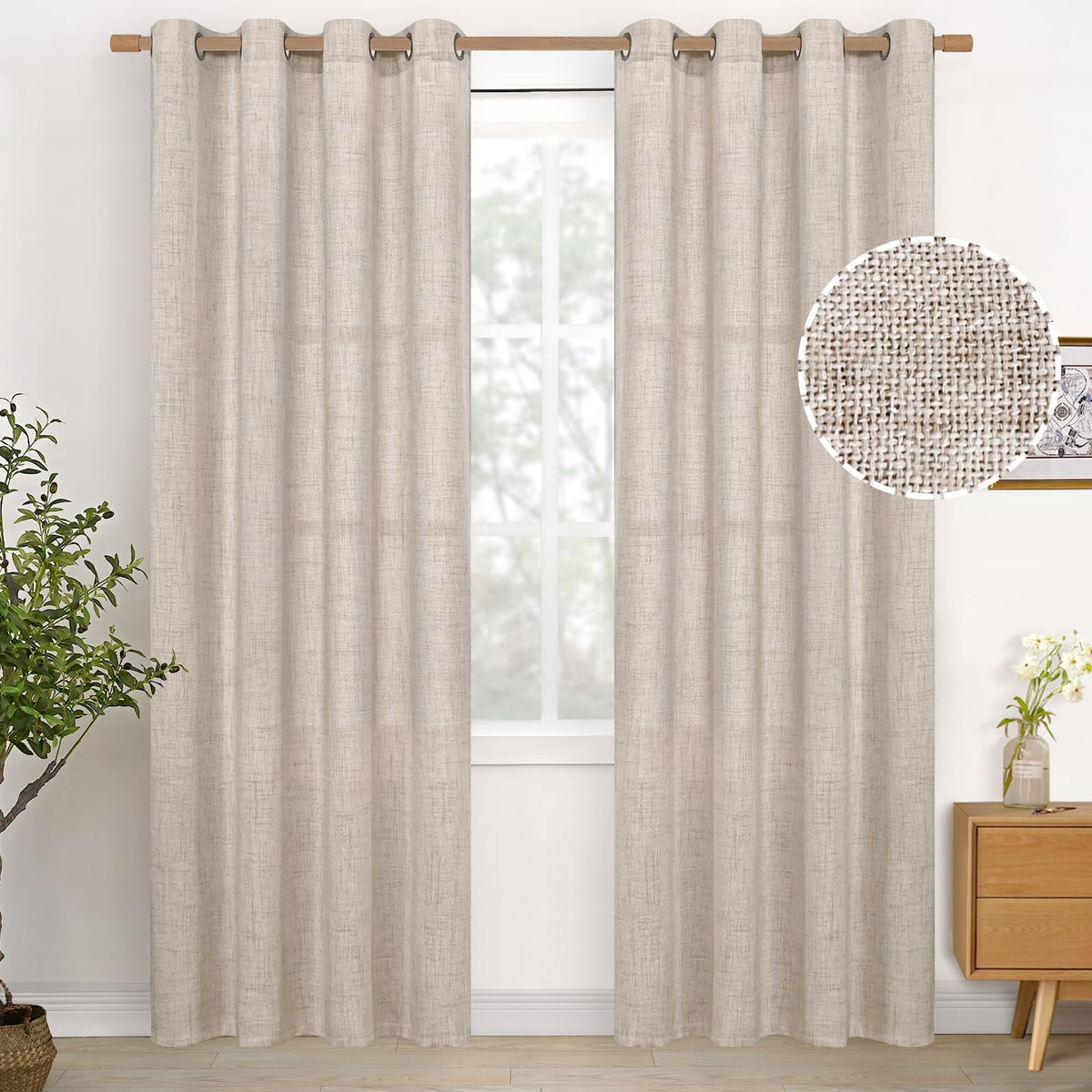 YoungsTex Linen Kitchen Window Curtains 40 Inch Length 2 Panels