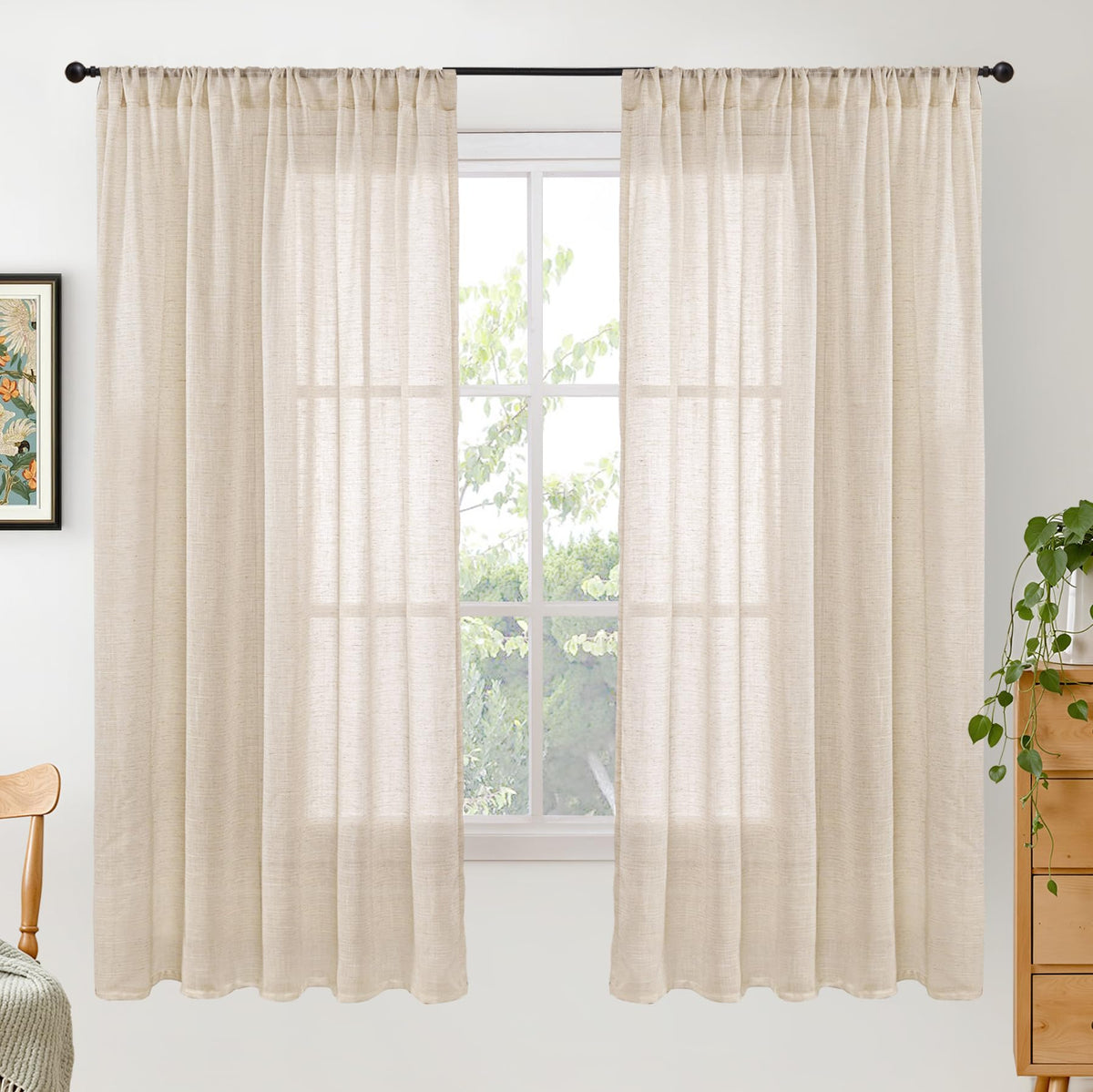 BGment Linen Kitchen Window Curtains Over Sink, 36 Inch Length Cafe Drapes