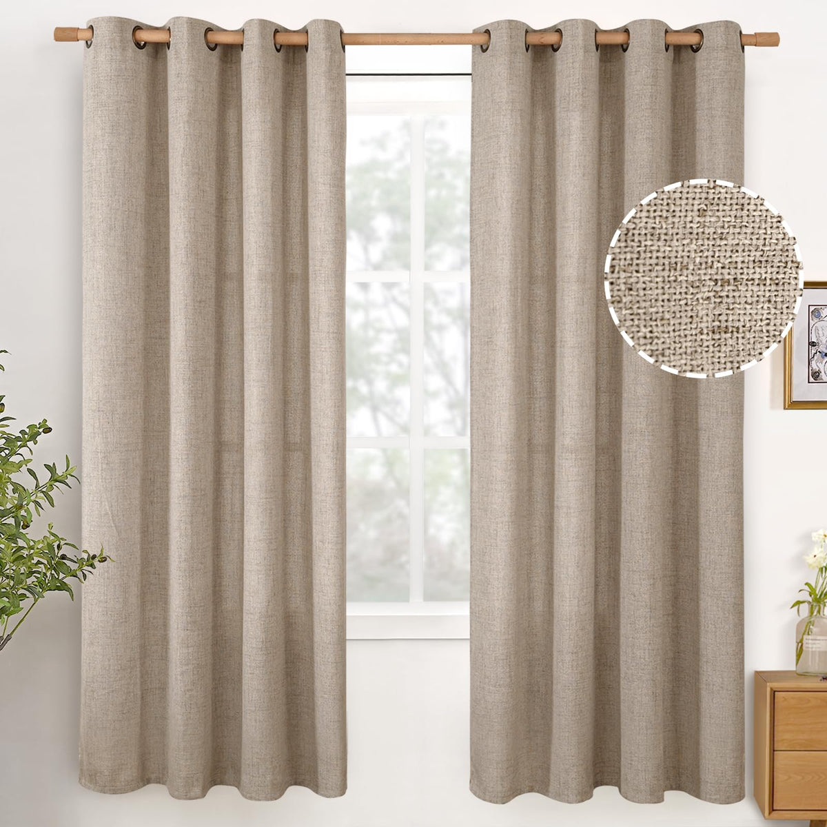 YoungsTex Linen Kitchen Window Curtains 40 Inch Length 2 Panels