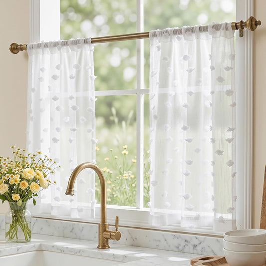 MYSKY HOME White Sheer Curtains 36 inch Length for Small Window,2 Panels