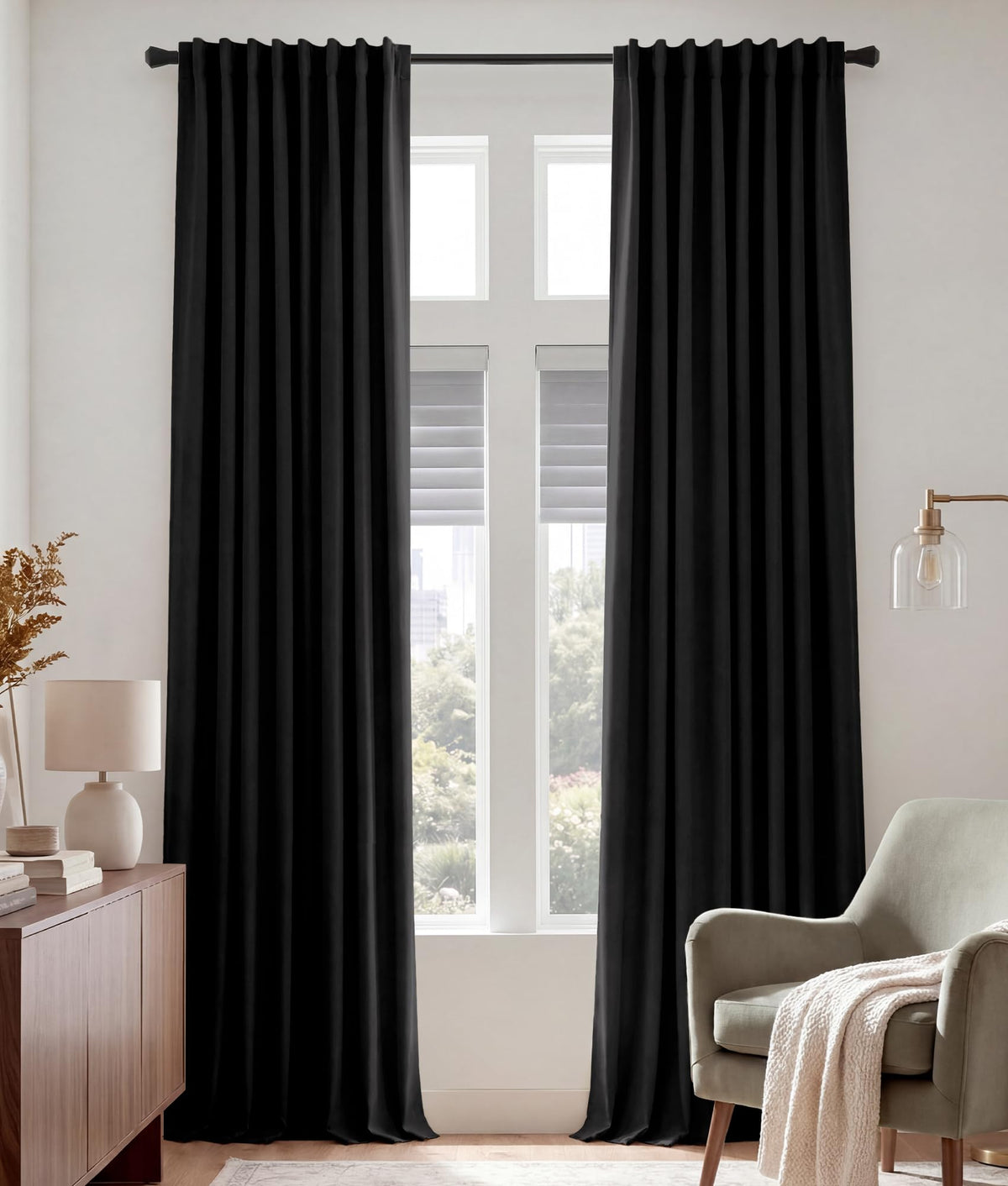 PONY DANCE Black Kitchen Blackout Curtains Over Sink, W 42 x L 45 inches
