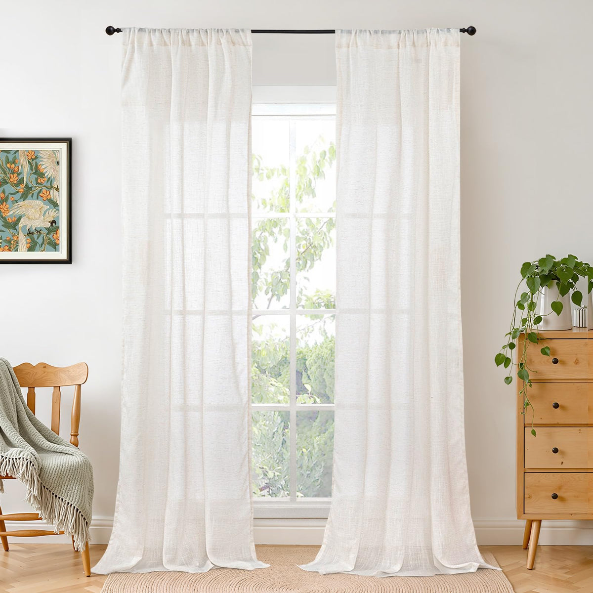 BGment Linen Kitchen Window Curtains Over Sink, 36 Inch Length Cafe Drapes