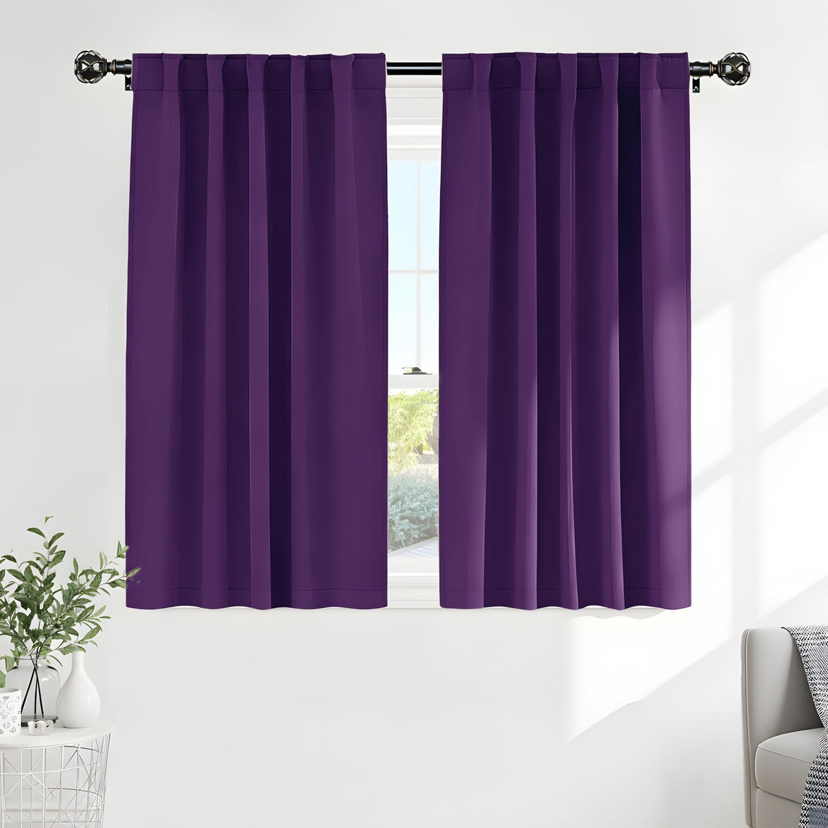 PONY DANCE Black Kitchen Blackout Curtains Over Sink, W 42 x L 45 inches