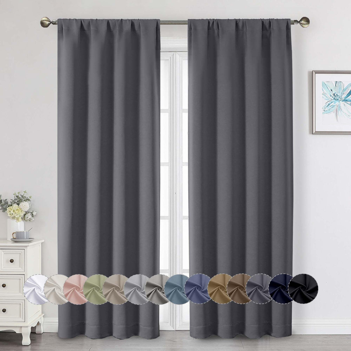 Black Cafe Blackout Curtains 36 Inch Length 2 Panels Set, Soft Solid Thermal Insulated Room Darkening Small Window Curtains for Kitchen Bathroom Basement, Black, Each, 40" Wx36 L