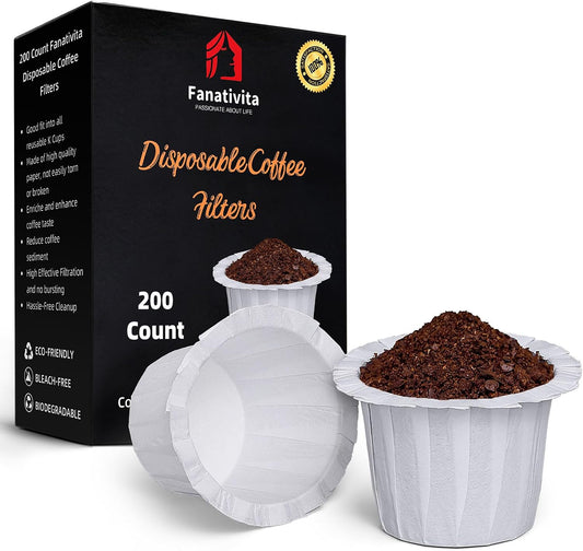Fanativita 200ct Disposable Coffee Filters for Reusable K Cups, White