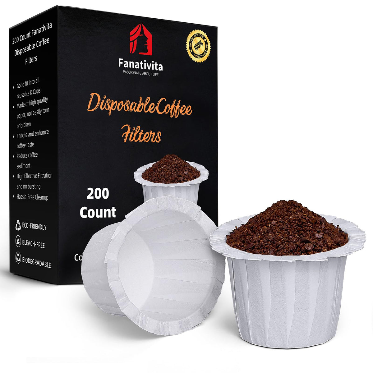 Fanativita 200ct Disposable Coffee Filters for Reusable K Cups, White