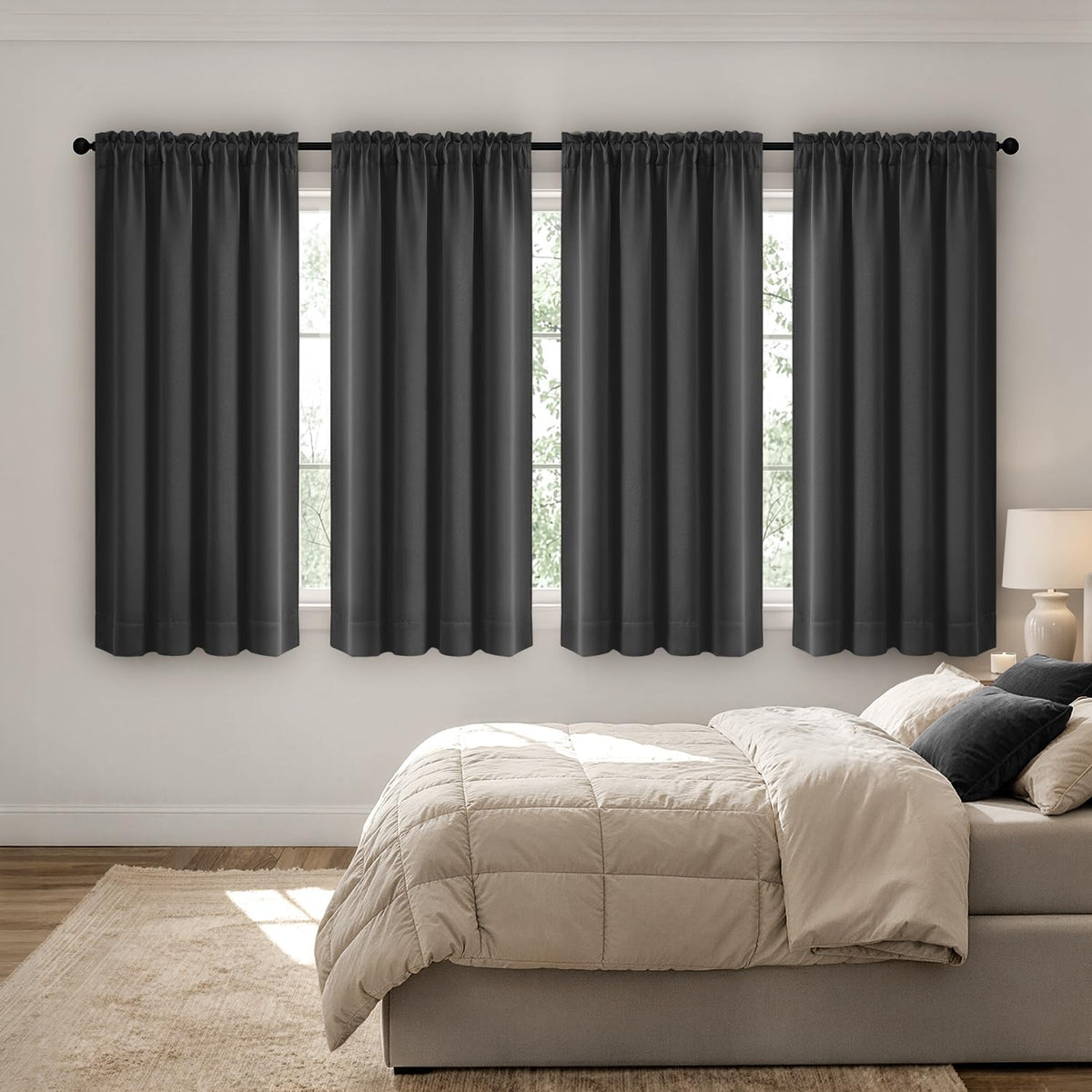 MIULEE Short 36 Inch Blackout Kitchen Window Curtain Black Set of 4 Panels