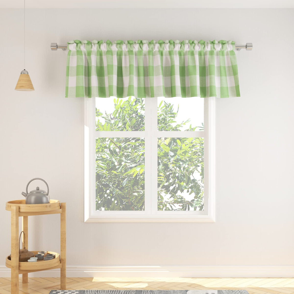Buffalo Check Kitchen Tier Curtain 24 inches Long Plaid Gingham Rod Pocket Classic Cafe Curtains Country Farmhouse Kitchen Half Window Curtains 2 Panels Beige & White