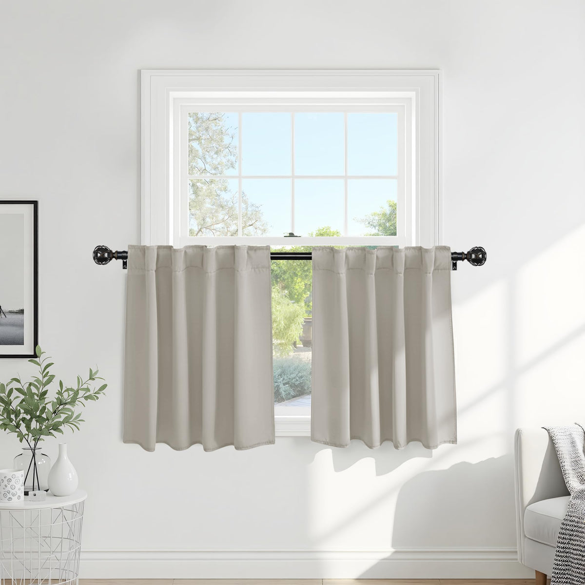 PONY DANCE Black Kitchen Blackout Curtains Over Sink, W 42 x L 45 inches