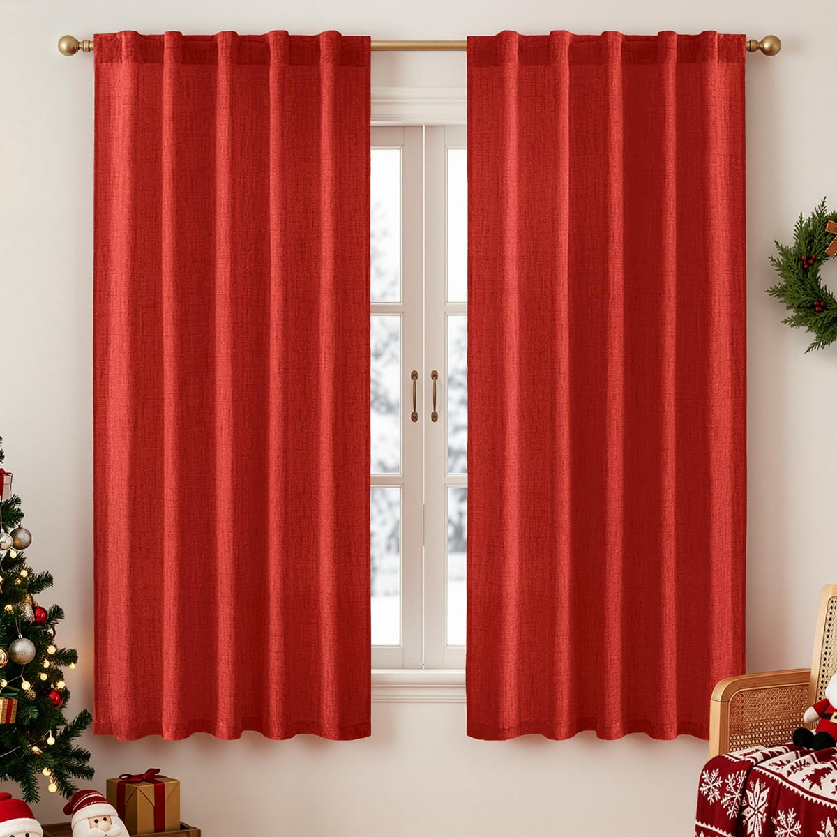 MIULEE 36 Inch Linen Textured Sheer Cafe Curtains Kitchen Window Tan Beige