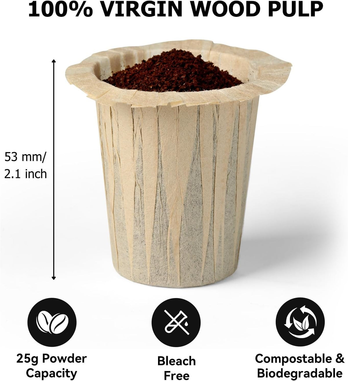 Fanativita 100ct Large Disposable Coffee Filter Cups (2.1 in H), Unbleached