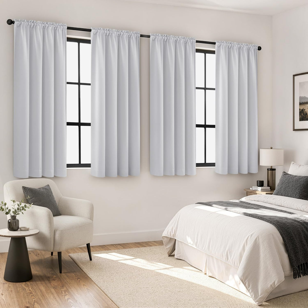 MIULEE Short 36 Inch Blackout Kitchen Window Curtain Black Set of 4 Panels