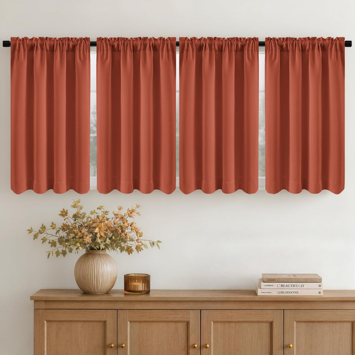 MIULEE Short 36 Inch Blackout Kitchen Window Curtain Black Set of 4 Panels
