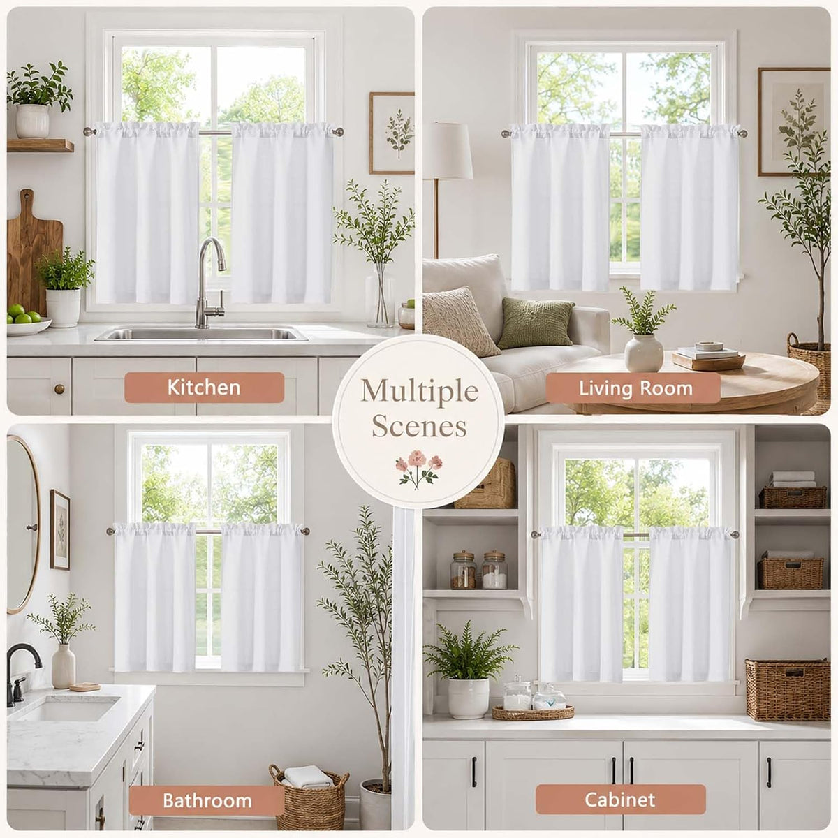 Chyhomenyc 2 Panels White Kitchen Curtains 36 Inch Length Tier Curtain