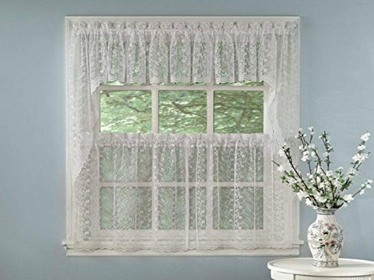 Sweet Home Collection Old World Style Floral Heavy Lace Kitchen Curtain Swag pair Hopewell Cream