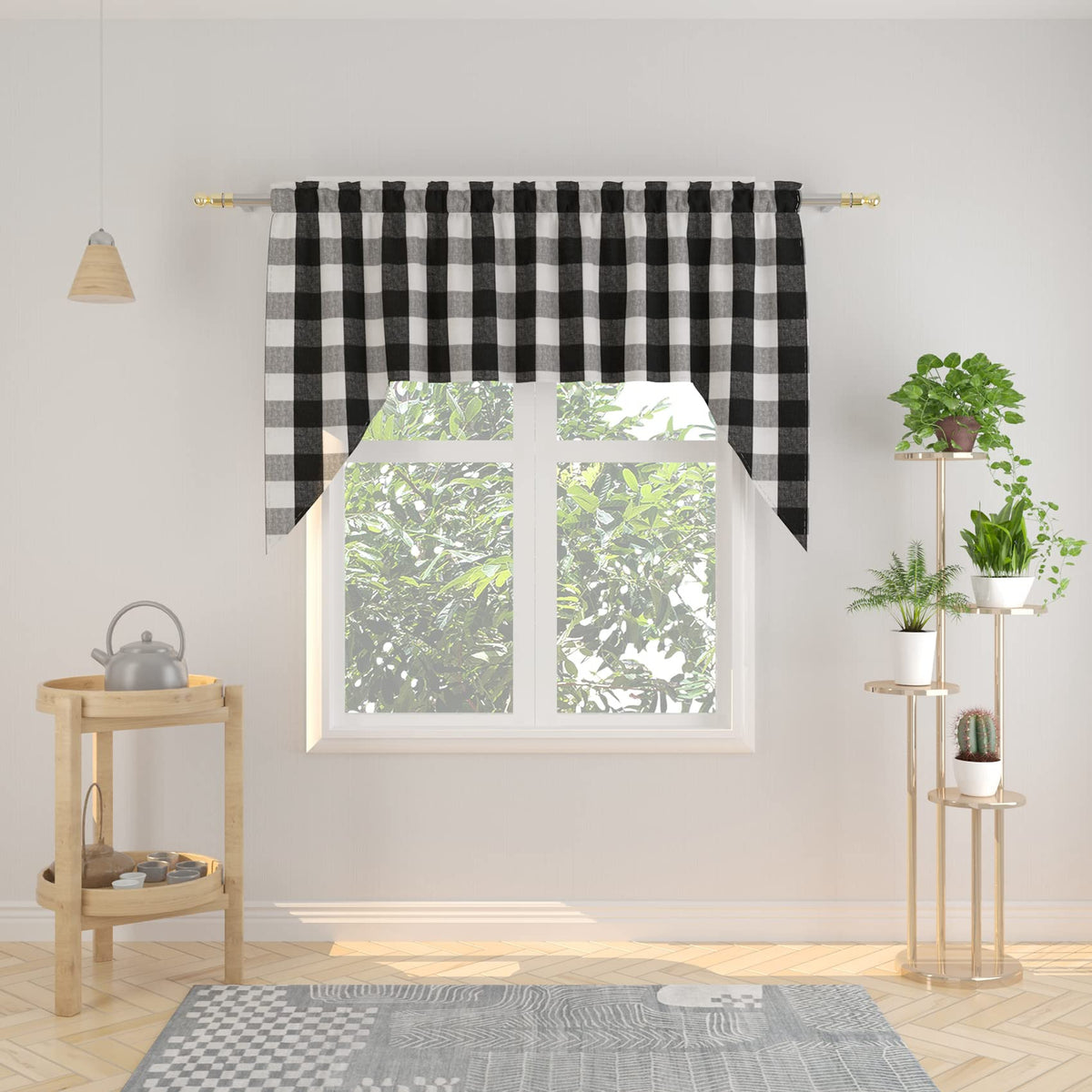 Buffalo Check Kitchen Tier Curtain 24 inches Long Plaid Gingham Rod Pocket Classic Cafe Curtains Country Farmhouse Kitchen Half Window Curtains 2 Panels Beige & White