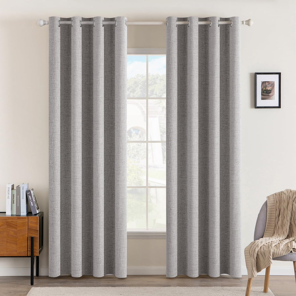 MIULEE 100% Blackout Linen Curtains for Bedroom 52x54 Inches Natural Beige