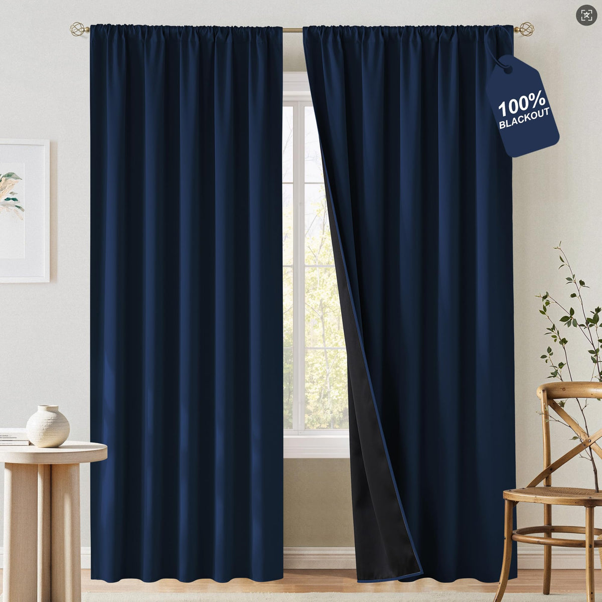 NICETOWN 100% Black Out Kitchen Curtains 36 Inch Length, W52xL36, 2 Panels