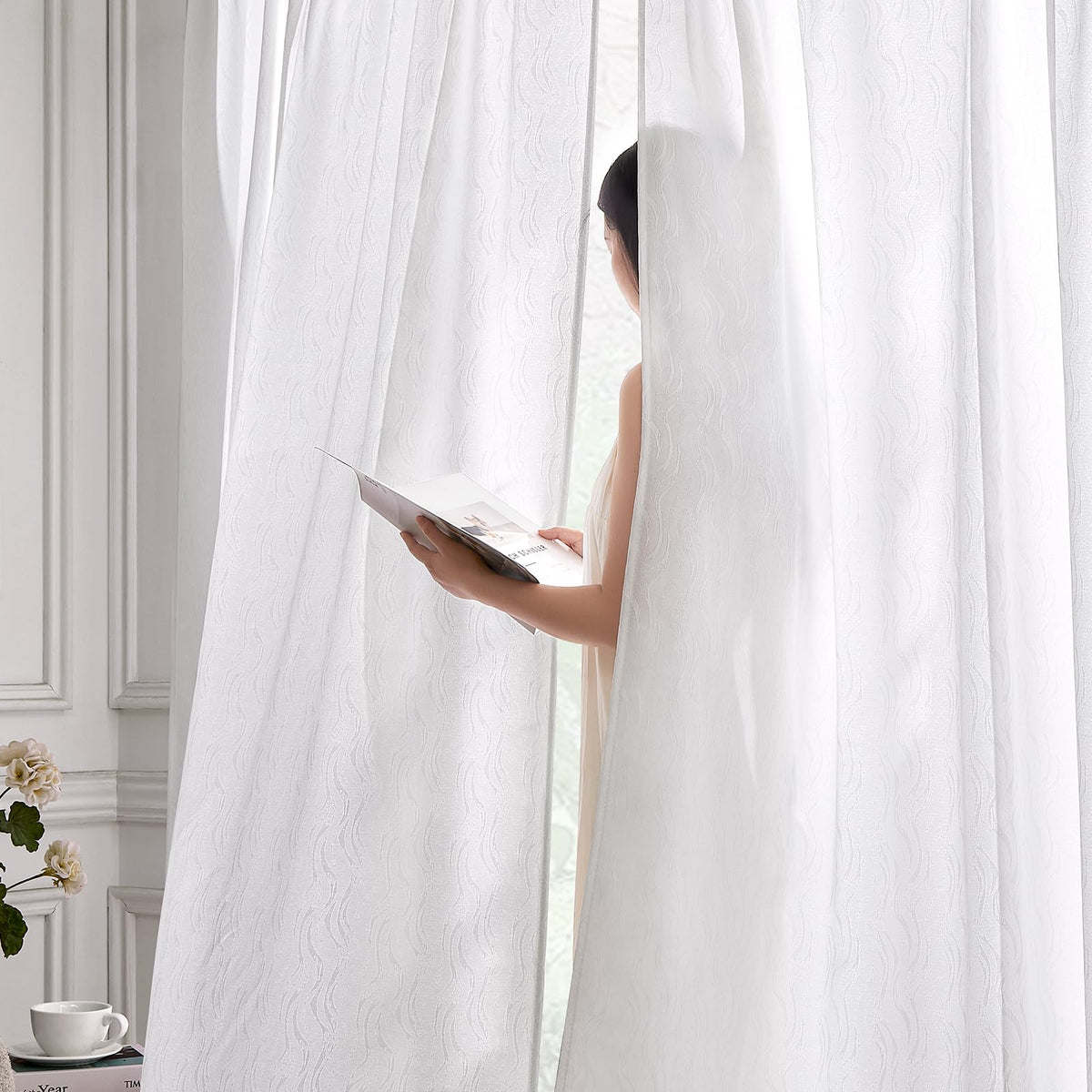 HOMEIDEAS Non-See-Through White Sheer Kitchen Curtains, 30 X 36 Inches Long