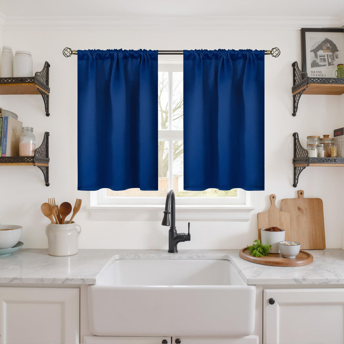 BGment Black Blackout Curtains 40 Inches Long for Kitchen Window 2 Panels