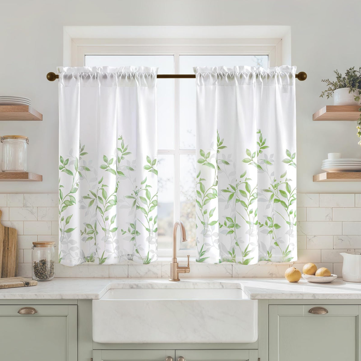 HOMEIDEAS Kitchen Curtains, Short Non-See-Through Privacy Curtains 30"X36"