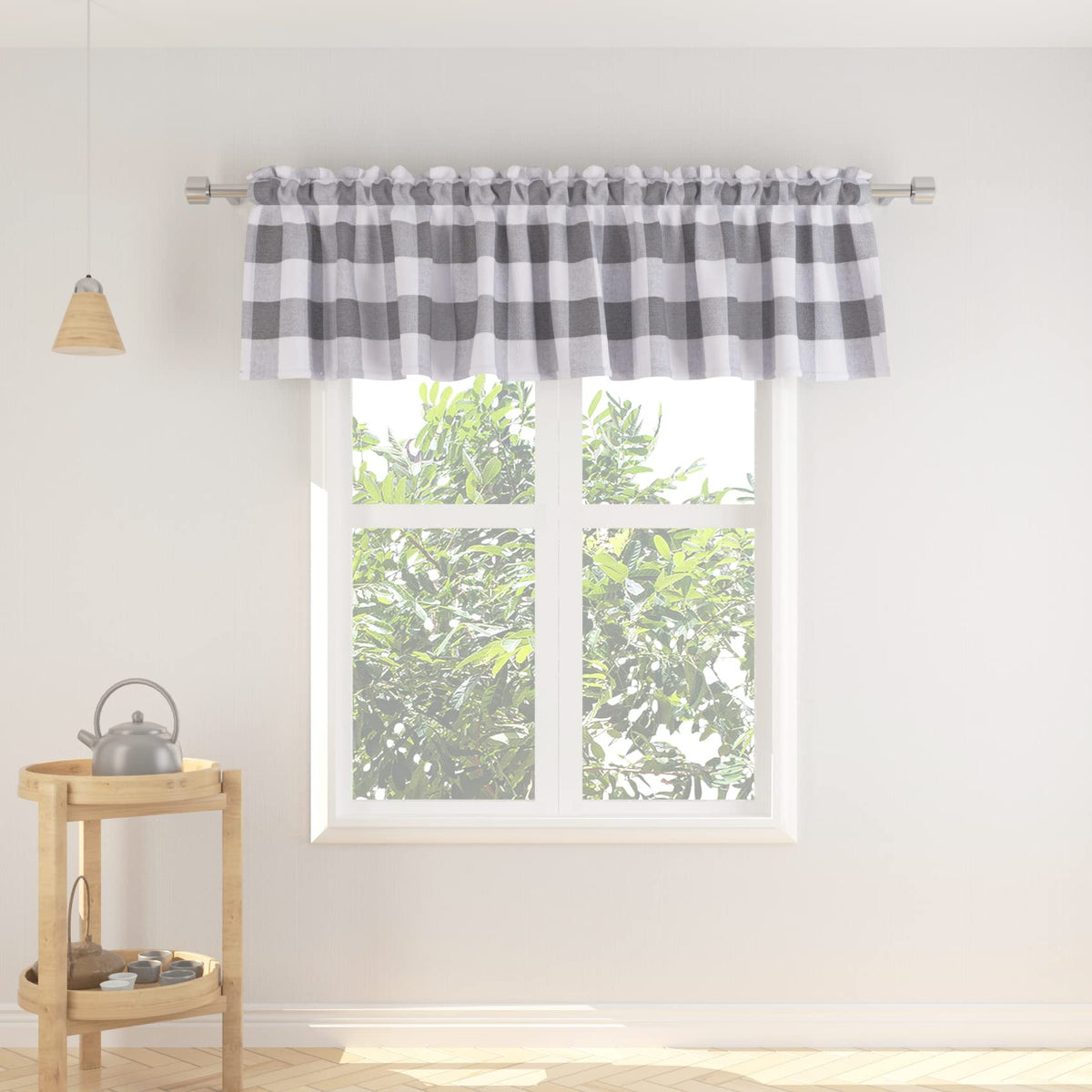 Buffalo Check Kitchen Tier Curtain 24 inches Long Plaid Gingham Rod Pocket Classic Cafe Curtains Country Farmhouse Kitchen Half Window Curtains 2 Panels Beige & White