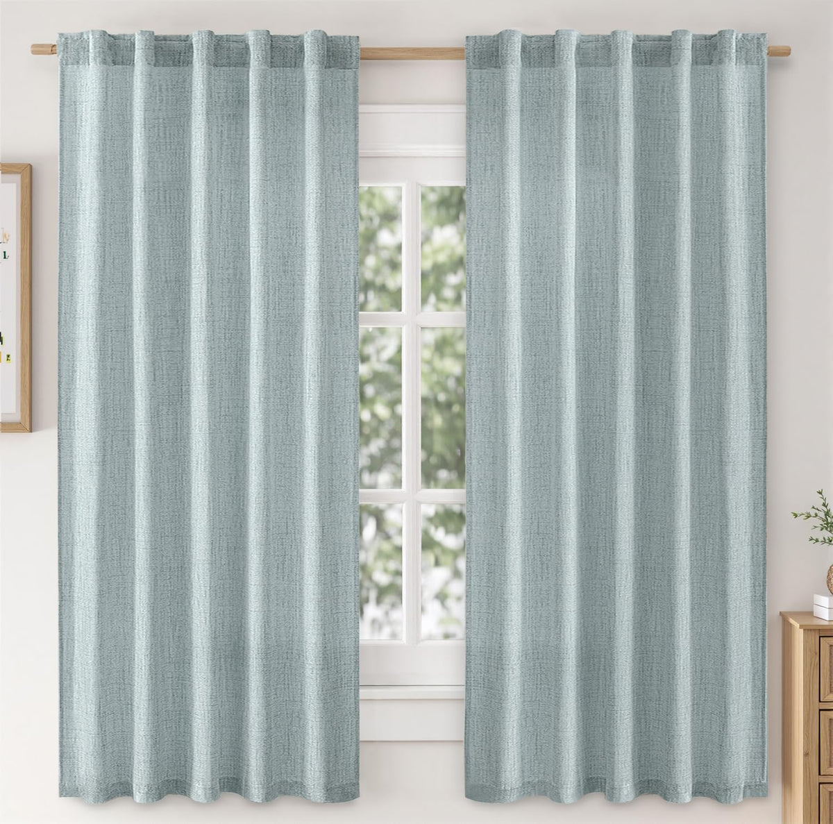MIULEE 36 Inch Linen Textured Sheer Cafe Curtains Kitchen Window Tan Beige