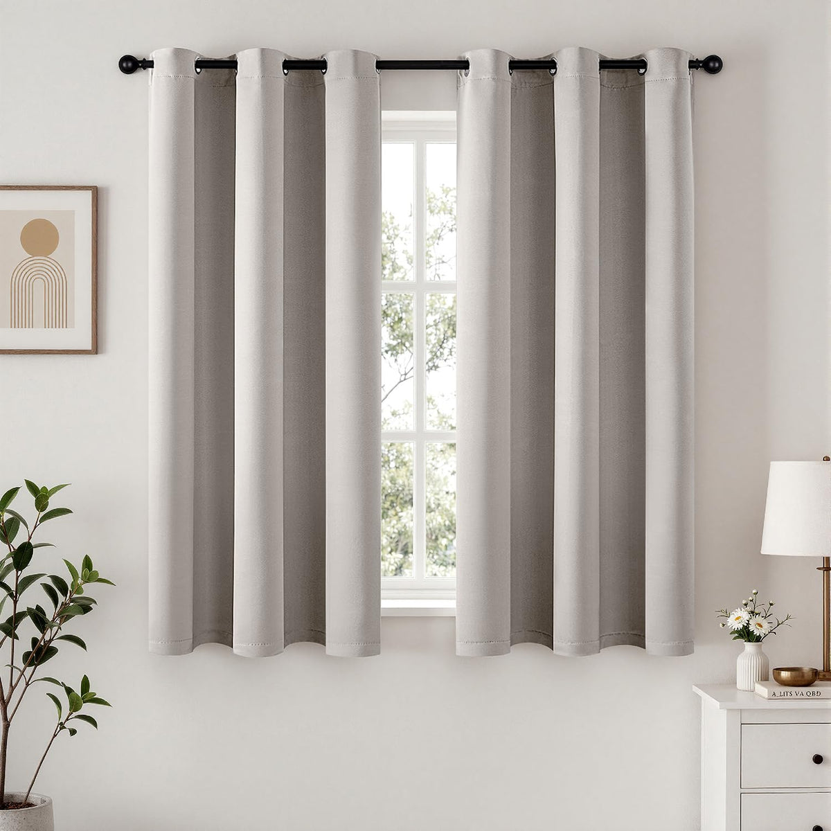 Short Navy Blue Blackout Kitchen Curtain W40 x L45 Inch 2 Panels