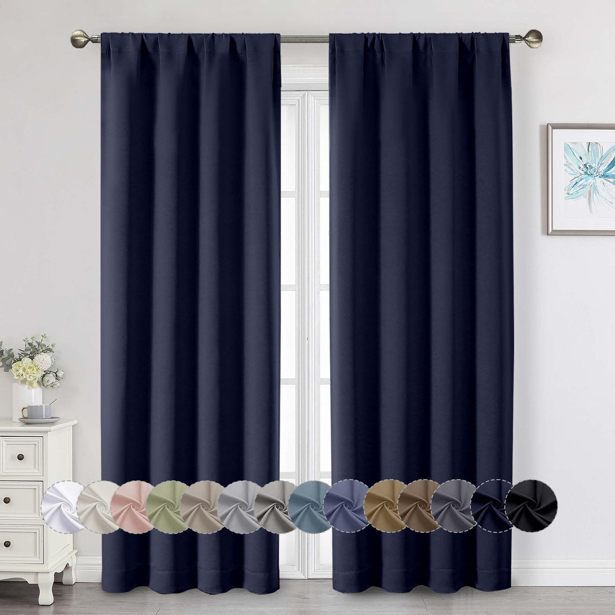 Black Cafe Blackout Curtains 36 Inch Length 2 Panels Set, Soft Solid Thermal Insulated Room Darkening Small Window Curtains for Kitchen Bathroom Basement, Black, Each, 40" Wx36 L