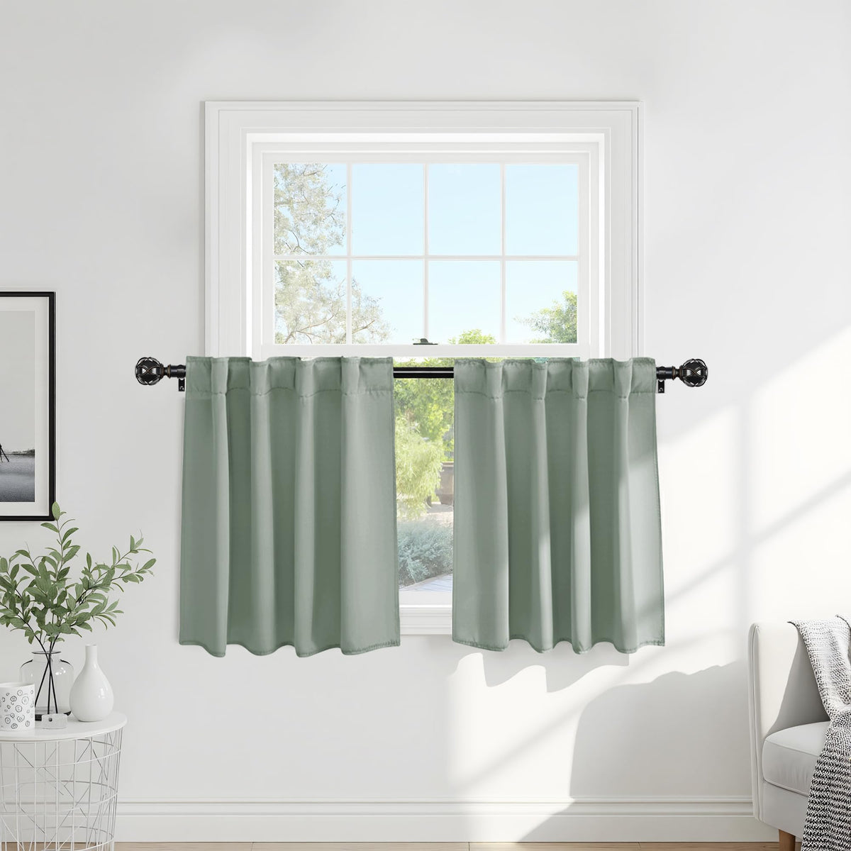 PONY DANCE Black Kitchen Blackout Curtains Over Sink, W 42 x L 45 inches