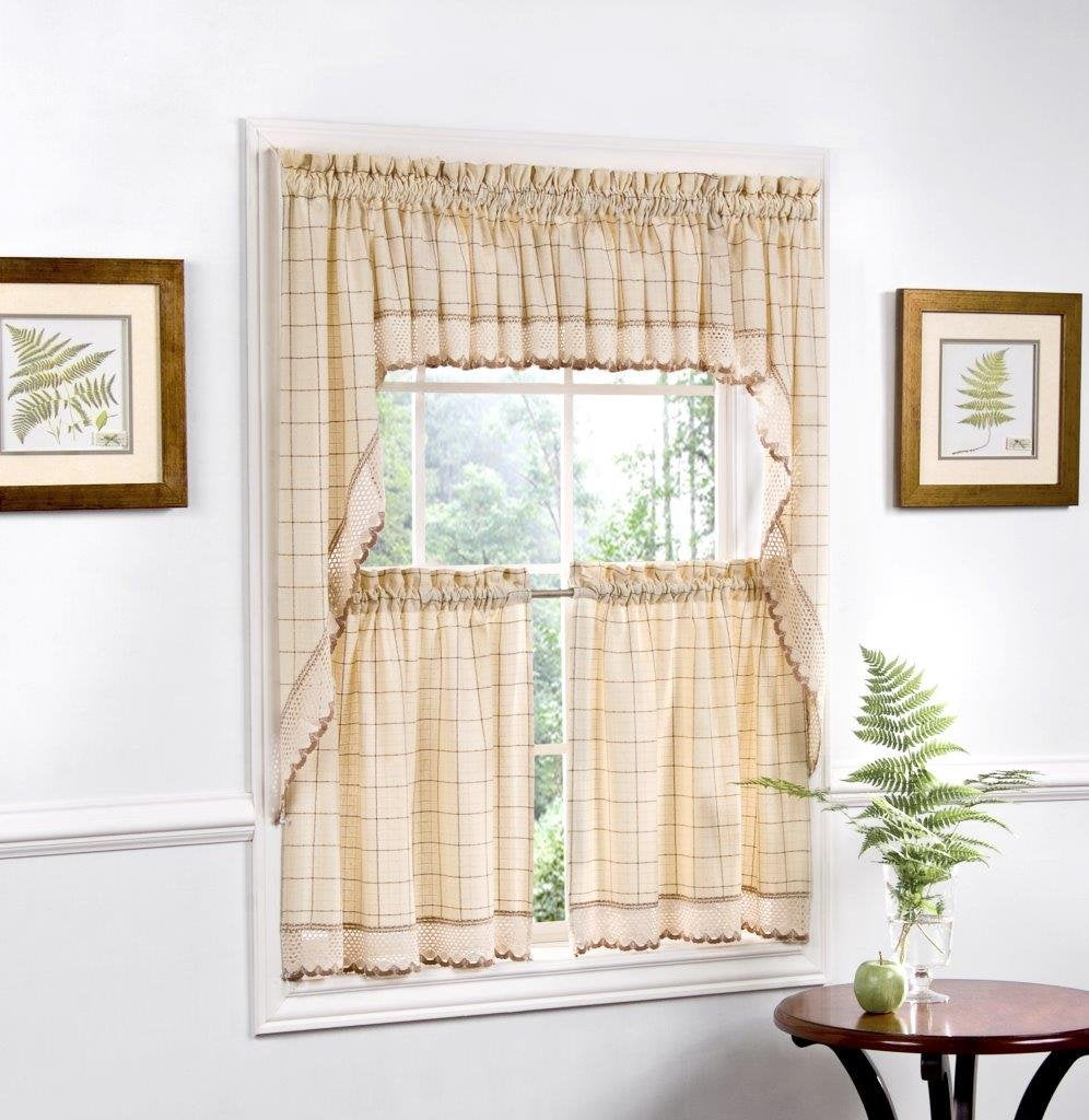Sweet Home Collection Old World Style Floral Heavy Lace Kitchen Curtain Swag pair Hopewell Cream