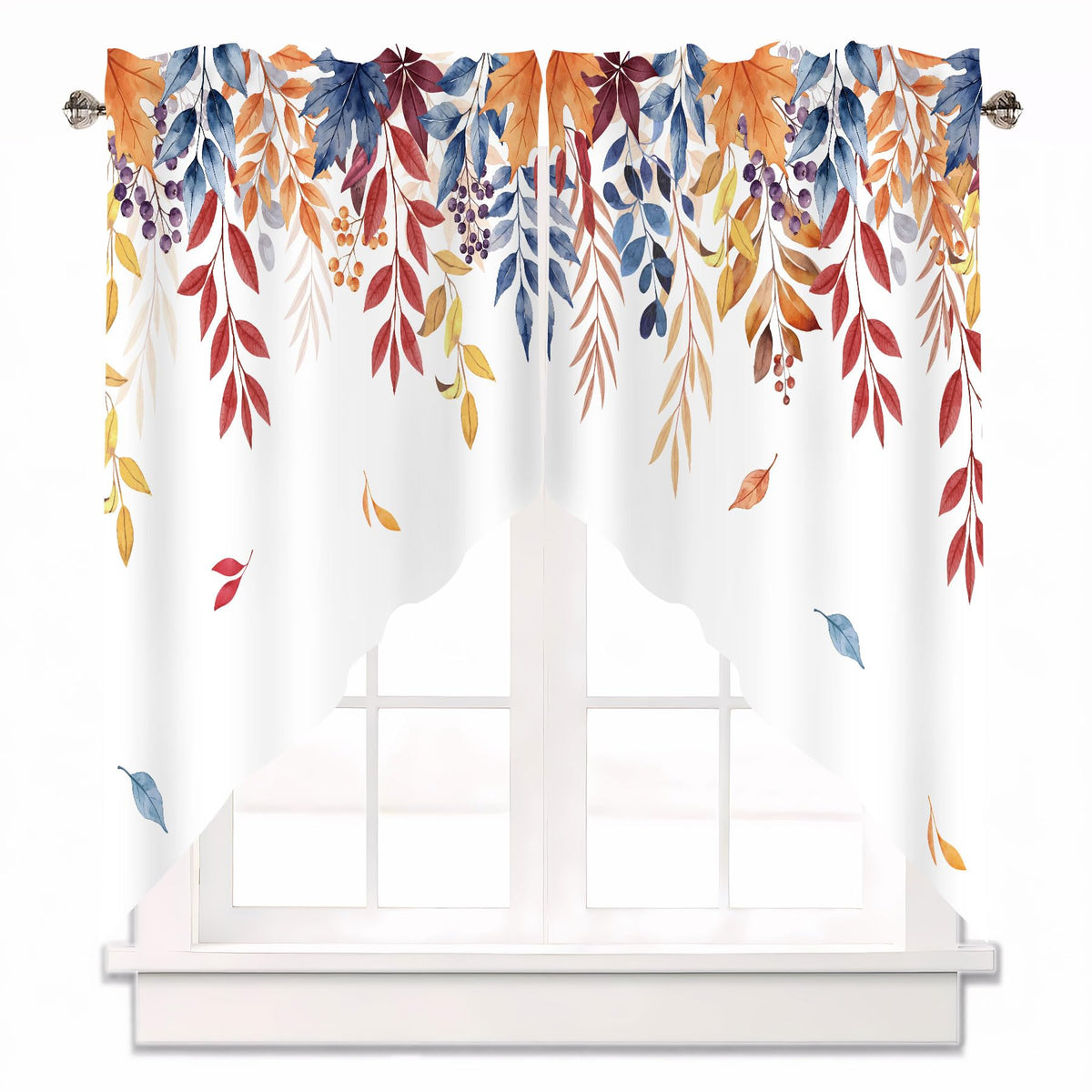 Sage Green Eucalyptus Leaves Swag Curtains 1 Pair, 28x36 in