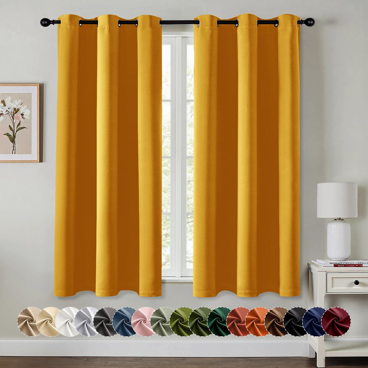 MIULEE Blackout Curtains for Bedroom 2 Panels 40 x 63 Inch Long Black