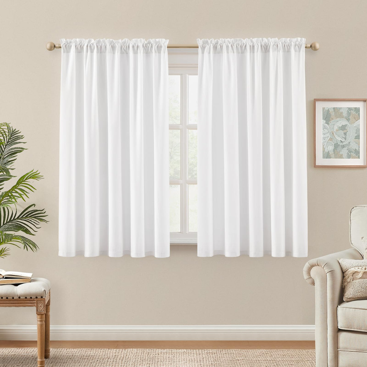 HOMEIDEAS Non-See-Through White Sheer Kitchen Curtains, 30 X 36 Inches Long