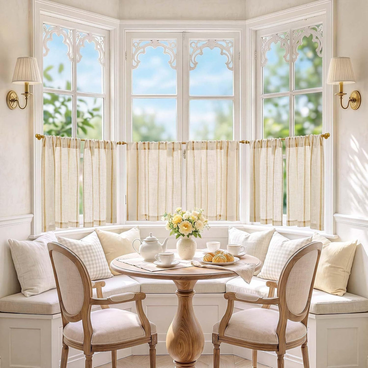 jinchan Linen Striped Tier Curtains for Kitchen Windows Farmhouse