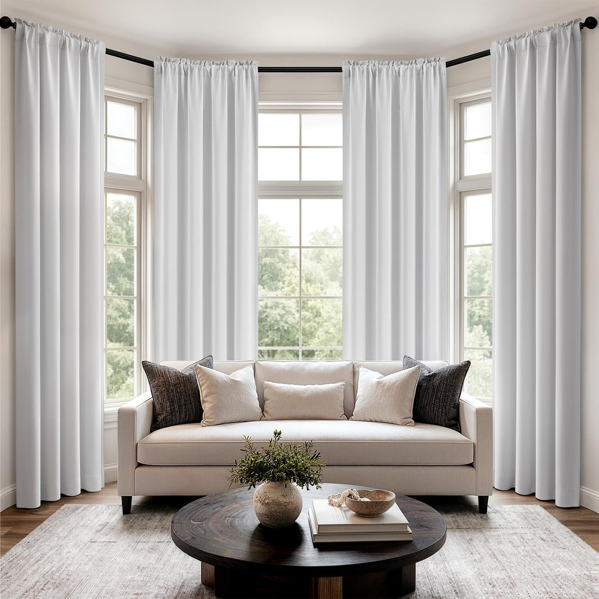 MIULEE Short 36 Inch Blackout Kitchen Window Curtain Black Set of 4 Panels
