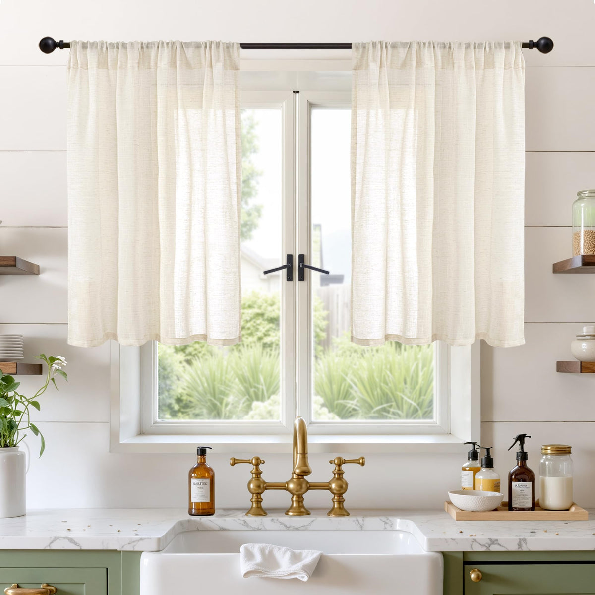 BGment Linen Kitchen Window Curtains Over Sink, 36 Inch Length Cafe Drapes
