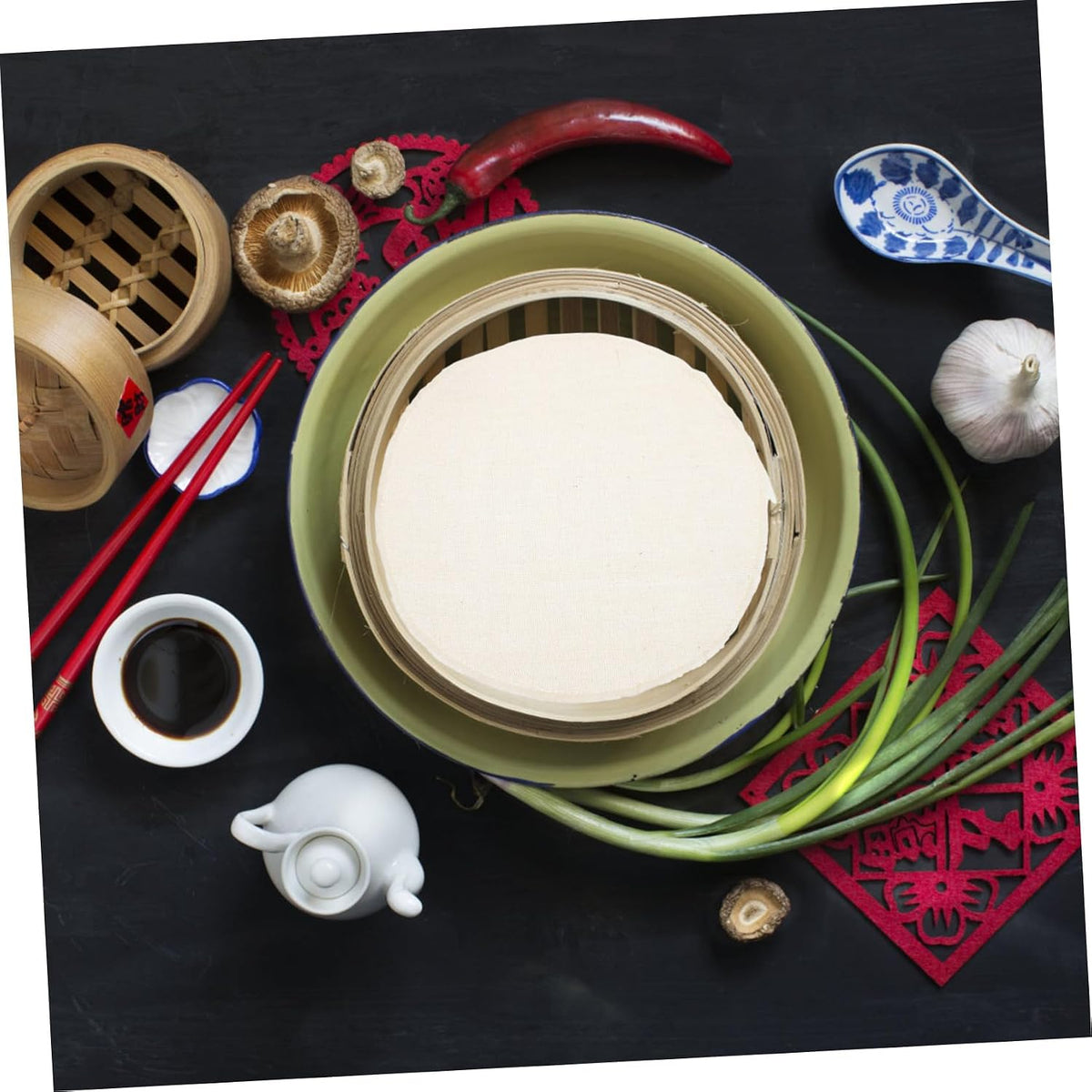Healifty 20pcs Cotton Steaming Cloth Round Liners Dim Sum Tools Steamer Gauze Non Stick Pad Air Fryer Liner Mesh Mat Pad for Steamed Buns Dumplings Baking Cooking