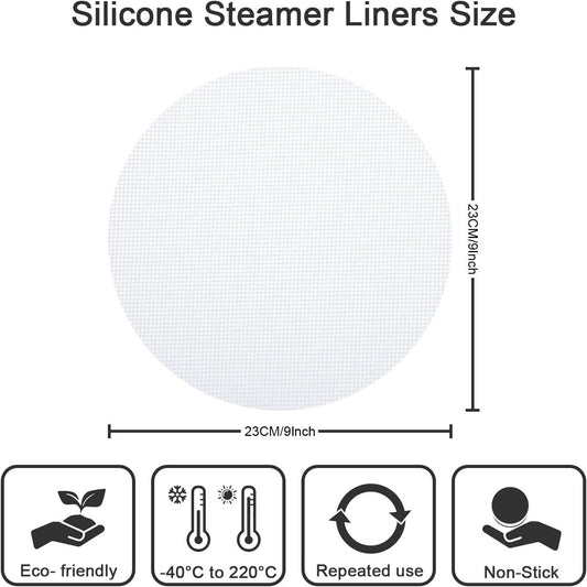 Patelai 12 Pcs Bamboo Steamer Silicone Liners 9 Inch, Non Stick Reusable Silicone Steamer Mesh Mat, Air Fryer Round Liners Pad Buns Dumpling Baking Pastry Dim Sum for Food Kitchen Restaurant Home
