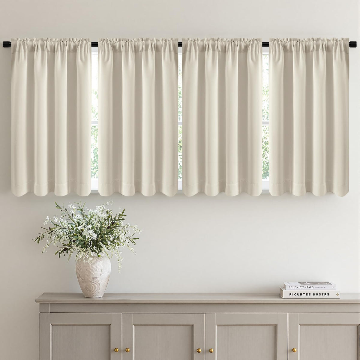 MIULEE Short 36 Inch Blackout Kitchen Window Curtain Black Set of 4 Panels