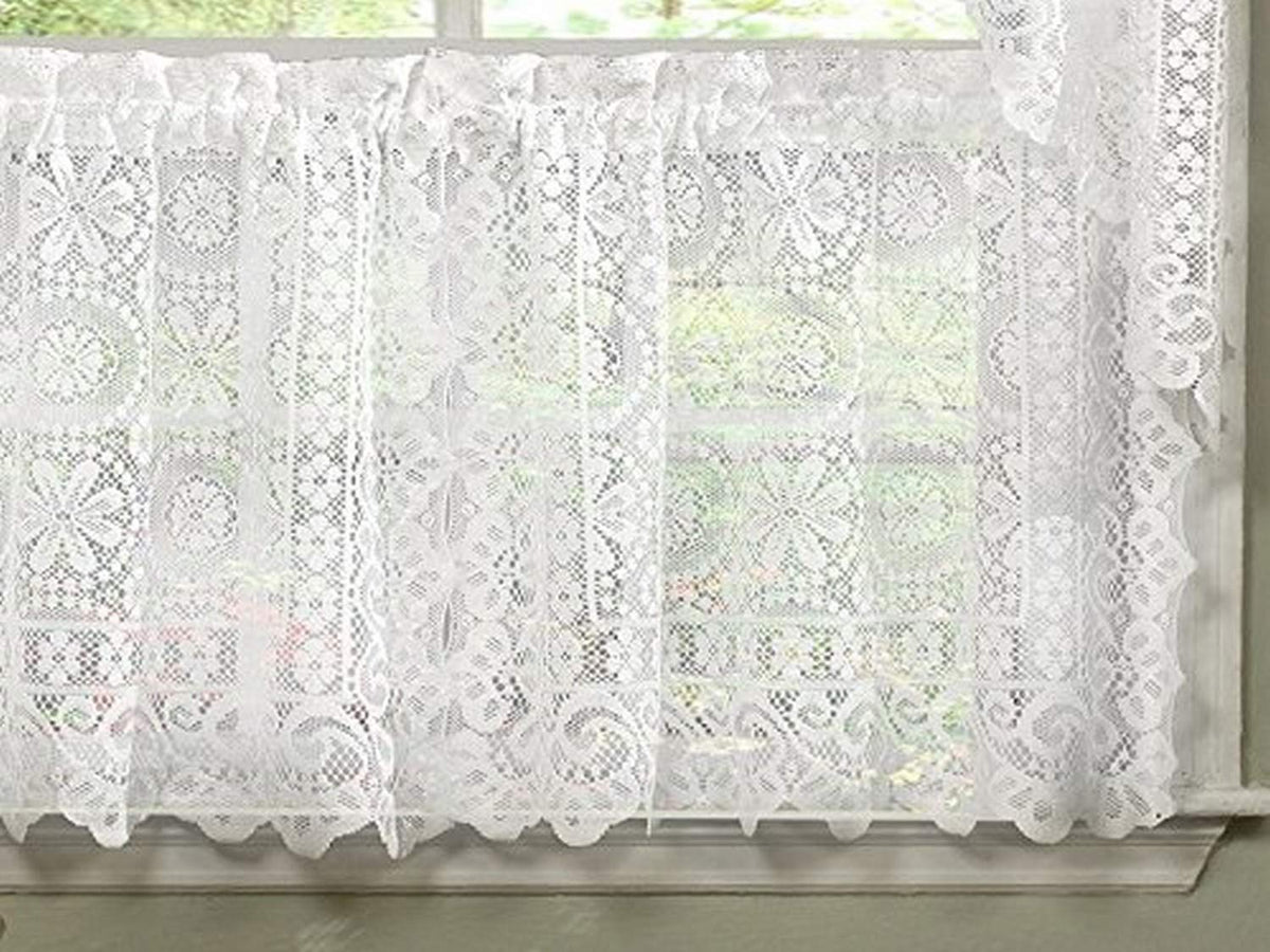 Sweet Home Collection Old World Style Floral Heavy Lace Kitchen Curtain Swag pair Hopewell Cream