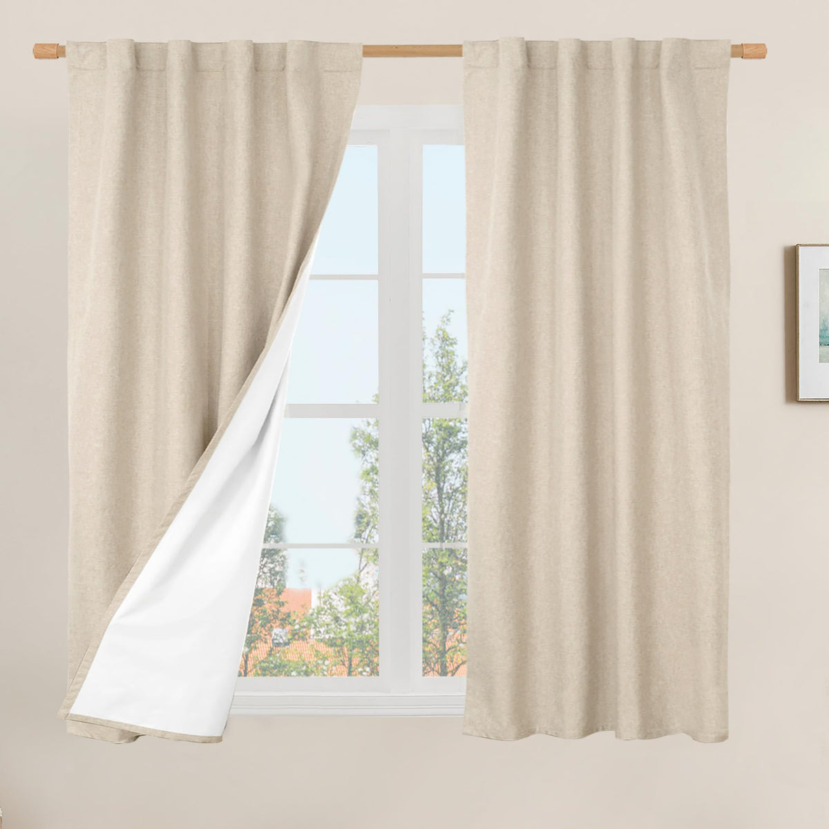 LAMIT Full Blackout Linen Kitchen Window Curtains 36 Inches Long, Ivory