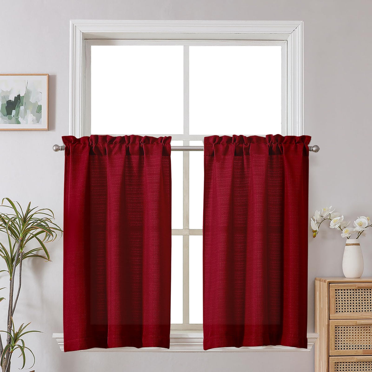 Chyhomenyc 2 Panels White Kitchen Curtains 36 Inch Length Tier Curtain