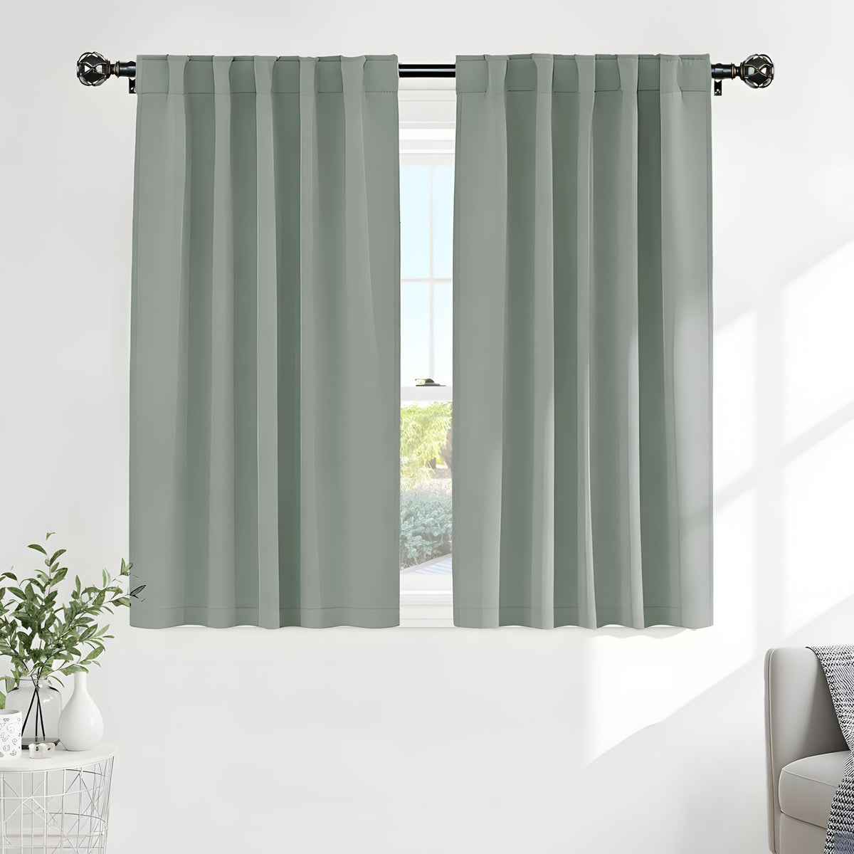 PONY DANCE Black Kitchen Blackout Curtains Over Sink, W 42 x L 45 inches
