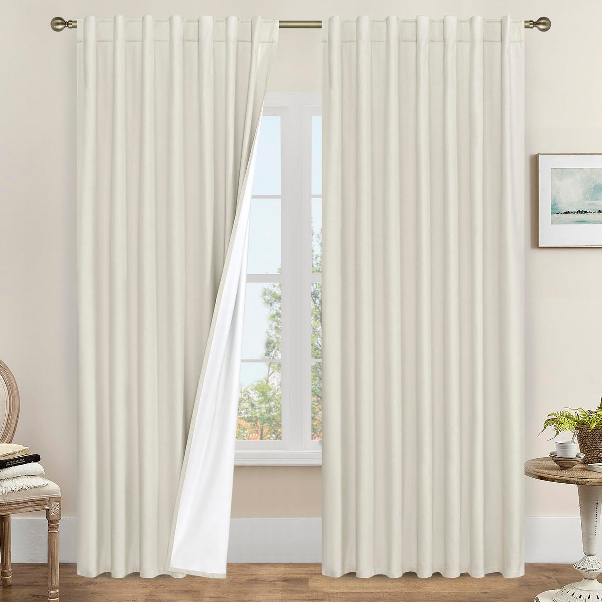 LAMIT Full Blackout Linen Kitchen Window Curtains 36 Inches Long, Ivory